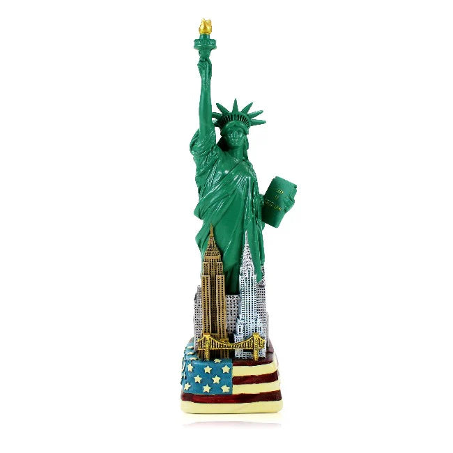 Patriotic Statue of Liberty with NYC Skyline & American Flag